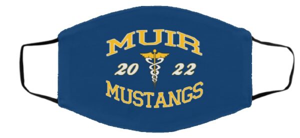 Blue fabric mask with muir mustangs 2022 printed